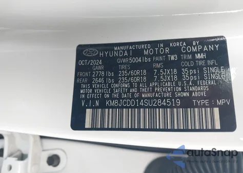 2025 Hyundai Tucson Hybrid Sel Convenience z USA, uszkodzony, nr VIN KM8JCDD14SU284519